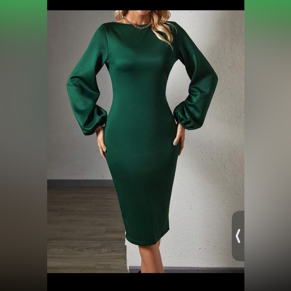 SHEIN Privé Solid Lantern Sleeve Bodycon Dress size S new without tag - Picture 7 of 16